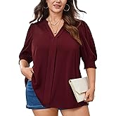 SCOMCHIC Plus Size Blouses for Women Dressy Casual Summer V Neck Short Sleeve Business Work Tunic Tops Loose Shirts