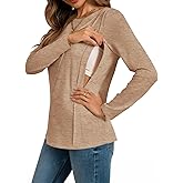 Yousify Womens Long Sleeve Nursing Shirts Zipper Maternity Breastfeeding Tunic Tops Seam Pregnancy Clothes