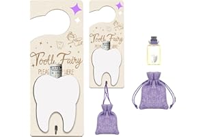 AINBIN Tooth Fairy Door Hanger with Money Slot Keepsake Bottle Burlap Pouch & Upgrade Night Light, Cute Wooden Tooth Fairy Holder Kit for Lost Teeth Kids Children Boys Girls Encourage Gift (Purple)
