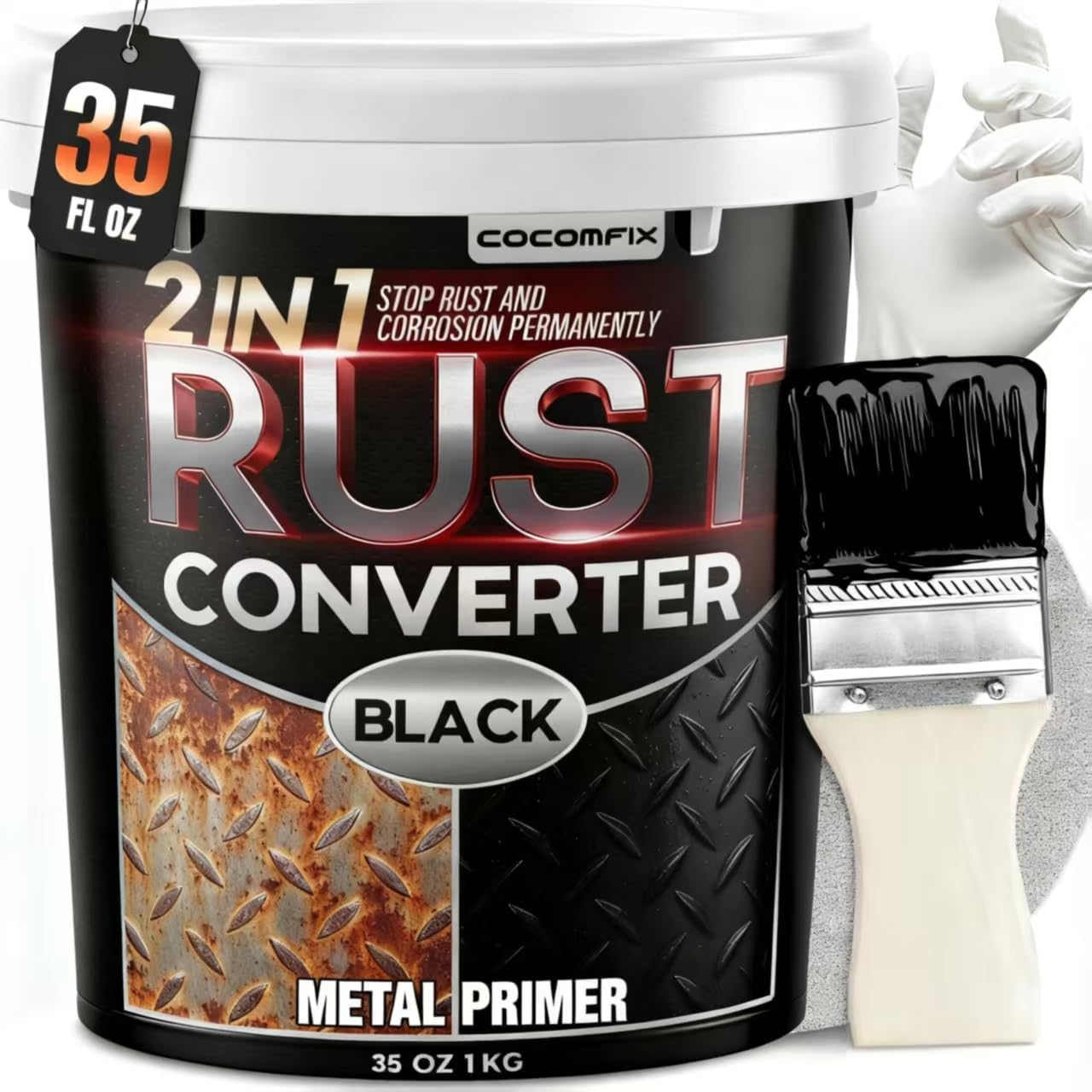 Photo 1 of 2 in 1 Ultra Rust Converter & Metal Primer, 35 oz Car Heat-Stable Rust Reformer & Encapsulator Paint for Trailer, Truck Chassis, Frame, Rust Inhibitor & Neutralizer for Metal, Gloss Black