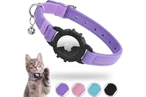 FEEYAR AirTag Cat Collar,Integrated Kitten Collar with Apple Airtag Holder[Purple],Soft GPS Cat Collar with Air Tag Holder and Bell,Air Tag Cat Collars for Girl Boy Cats,Puppies,Lightweight Cat Tracker