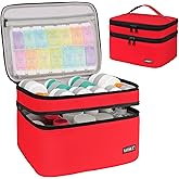 LEFOR·Z Medicine Storage Bag,Double Layers Pill Bottle Organizer Bag Empty with Lockable Zipper&Adjustable Divider,Medication Travel Carrying Bag for Pills,Vitamins,Medical Supplies,Red