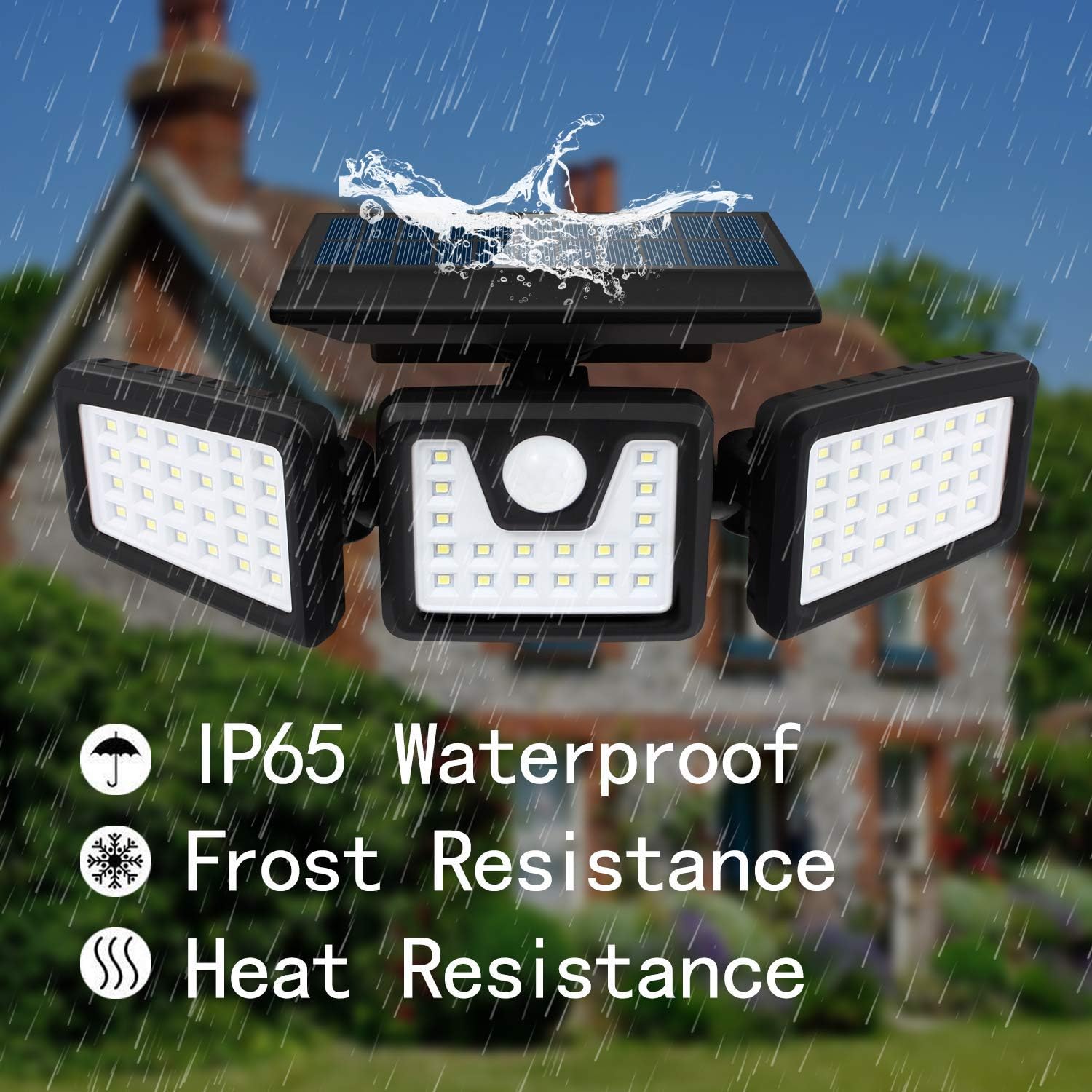 Otdair Solar Security Lights, 3 Head Motion Sensor Lights Adjustable 70LED Flood Lights Outdoor Spotlights 360° Rotatable IP65 Waterproof for Porch Garden Patio Yard Garage Pathway, 2 Pack - - 