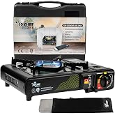 JoChef Portable Butane Camping Stove &ndash; 3-Year Warranty, Windshield &amp; Case | Powerful Brass Burner | CSA Certified | Auto ignition | Single burner | Camping, tailgating, road trips &amp; emergencies