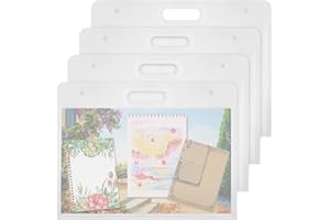 Covzoe 4 Pack Art Portfolio Folder, 17" x 13" Clear Poster Storage Bag with Handle, Plastic Waterproof Bulletin Board Holder Painting Container for Artwork, Drawing Pads, Charts