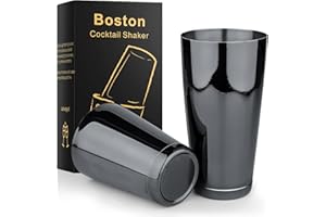 Stainless Steel Boston Shaker - 2-Piece 18oz & 28oz Professional Bartender Cocktail Shaker Bartender Shaker Kit (Black)