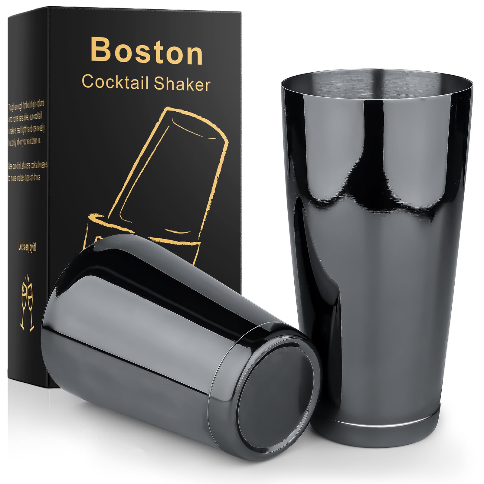 Stainless Steel Boston Shaker - 2-Piece 18oz & 28oz Professional Bartender Cocktail Shaker Bartender Shaker Kit - CTSK0013 (Black)