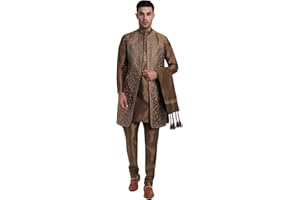 SKAVIJ Kurta Pajama for Men with Jacket and Scarf Indian Wedding Party Dress