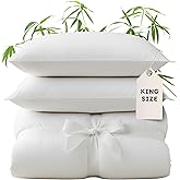 Wooflinen 100% Viscose Derived from Bamboo Duvet Cover Set – White Cooling Duvet Cover with Pillowcases – Silky Soft Like Silk Bed Sheets – Zipper Closure & Corner Ties – King, 3 Pc Set