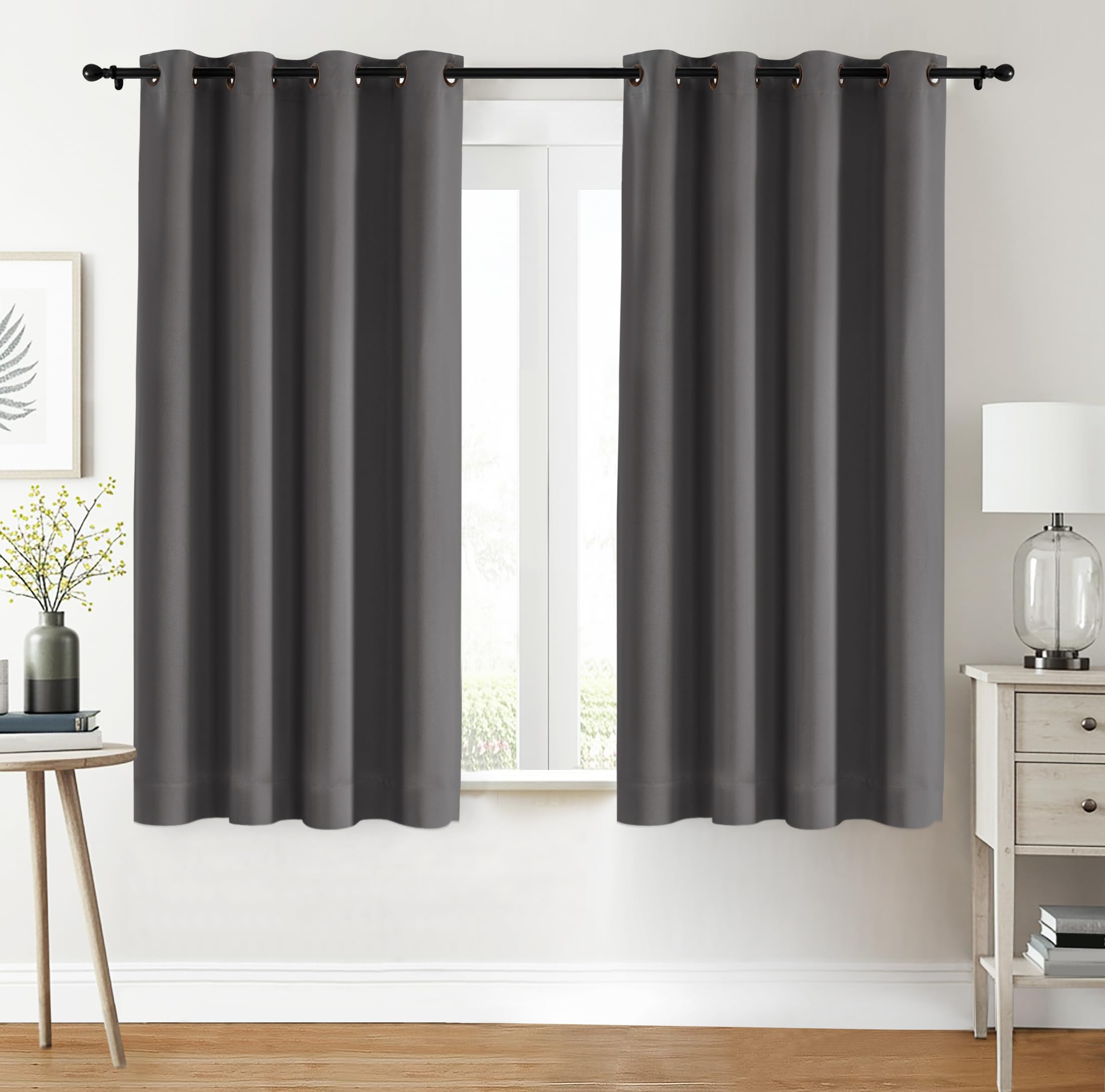 Utopia Bedding Blackout Curtains Grommet Thermal 2 Panels Drapes [Grey, 46 x 54 Inches] Sound Insulated Curtain for Bedroom and Living Room