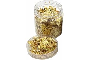 UPTUOLI Gold Leaf, Gold Flakes, Gold Foil Flakes for Resin, Imitation Gold Foil Flakes Metallic Leaf Gold Foil for Nails Painting Crafts Slime and Resin Jewelry Making