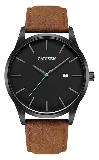 CADISEN Herren Uhr Wasserdicht Kalender Analog Quarz Armbanduhr mit Lederarmband Braun