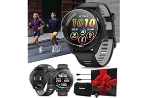 PLAYBETTER Garmin Forerunner 265 (Black/Powder Gray) Running GPS Smartwatch | Colorful AMOLED Display, Training Metric, & Recovery Insights | Gift Bundle with HD Screen Protectors, Wall Adapter & Hard Case