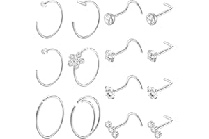 TROOER Nose Rings Hoops 18K Gold Nose Ring, 20G Nose Studs Hypoallergenic 316L Surgical Stainless Steel Nose Piercings Rings Round CZ Heart L Shape Nose Stud Screw Silver Gold Body Piercing Jewelry for Women Men Gifts