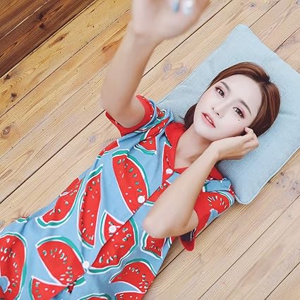 Women's summer short sleeve cotton silk pajamas thin two piece suit loose plus size clothing for 