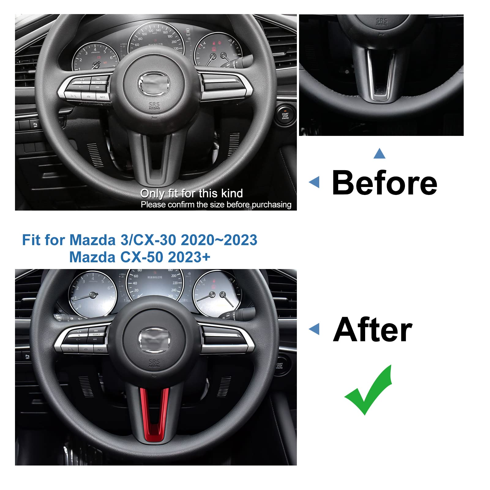 ANFOKAS for Mazda 3 CX-30 CX-50 Accessories Sporty Car Dashboard Center Consoles Cover Trim Interior Decoration Sticker -Red