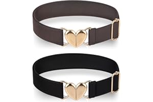 Molain 2 Pcs Kids Elastic Belt for Girls Waist Size 15-30", Adjustable Toddler Heart Buckle Stretch Belts for Boys Girls