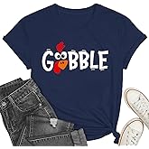 PQZ Thanksgiving Shirts for Women Gobble T-shirt Turkey Tee Shirts Family Thanksgiving Tops