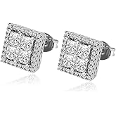 TOPGRILLZ Square Screw Stud Earrings For Men 5A+ Cubic Zirconia 925 Sterling Silver Screw Stud Back Square Flat Cartilage Hypoallergenic Stud Earrings