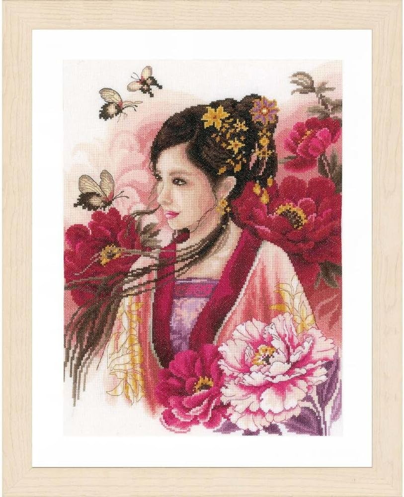 LanarteCounted Cross Stitch Kit: Asian Lady in Pink (Evenweave), Cotton, NA, 30 x 41cm