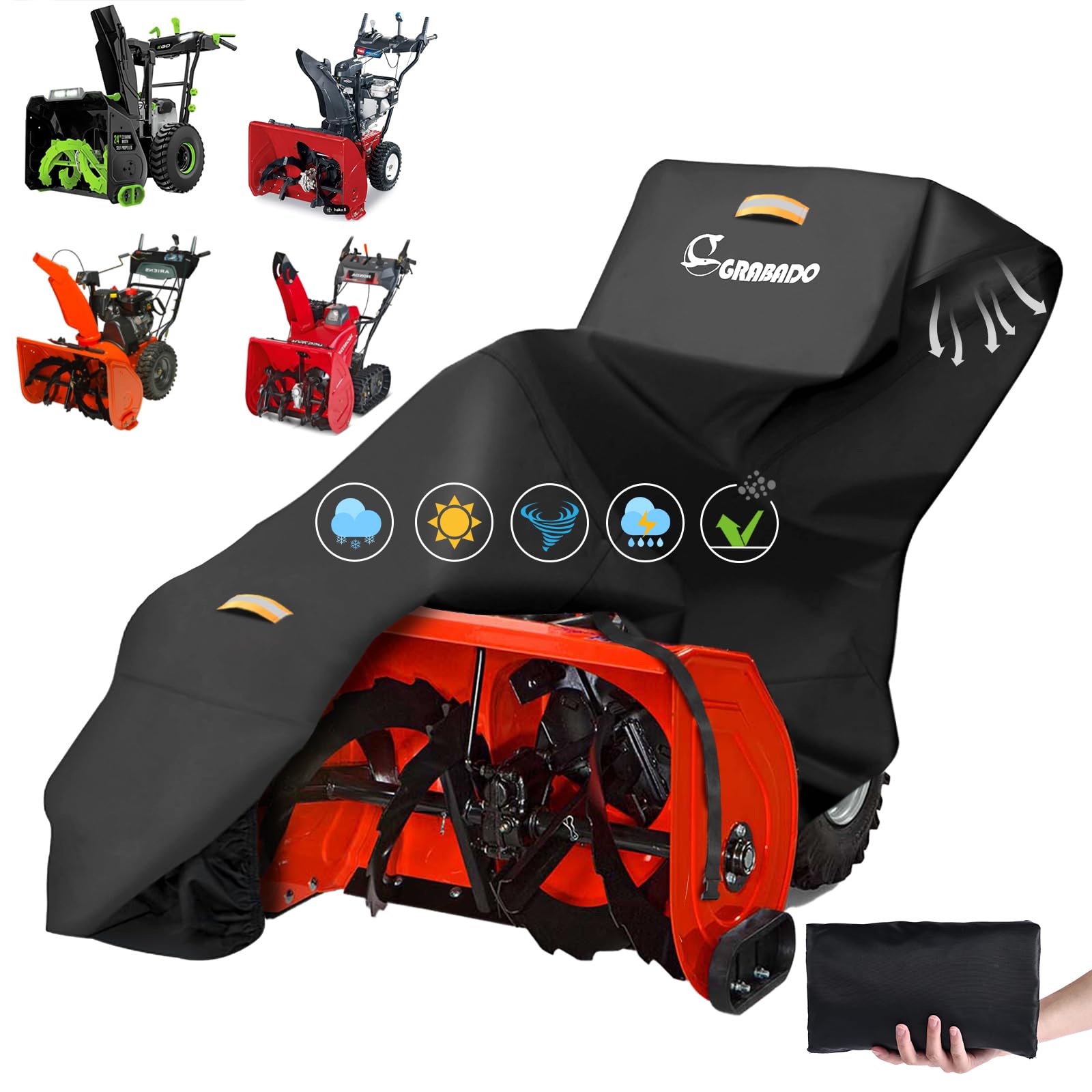 Snow Thrower Cover,Heavy Duty 840D Snow Blower Cover with Waterproof Strip,Air Vent,2 Reflective Handles,Windproof Buckle,Universal Protective