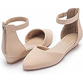 Cusolemore Women Flat Shoes with Ankle Strap, Low Wedge Heel Flats for Women, Comfortable Pointed Toe Dress Shoes for Work Business Wedding