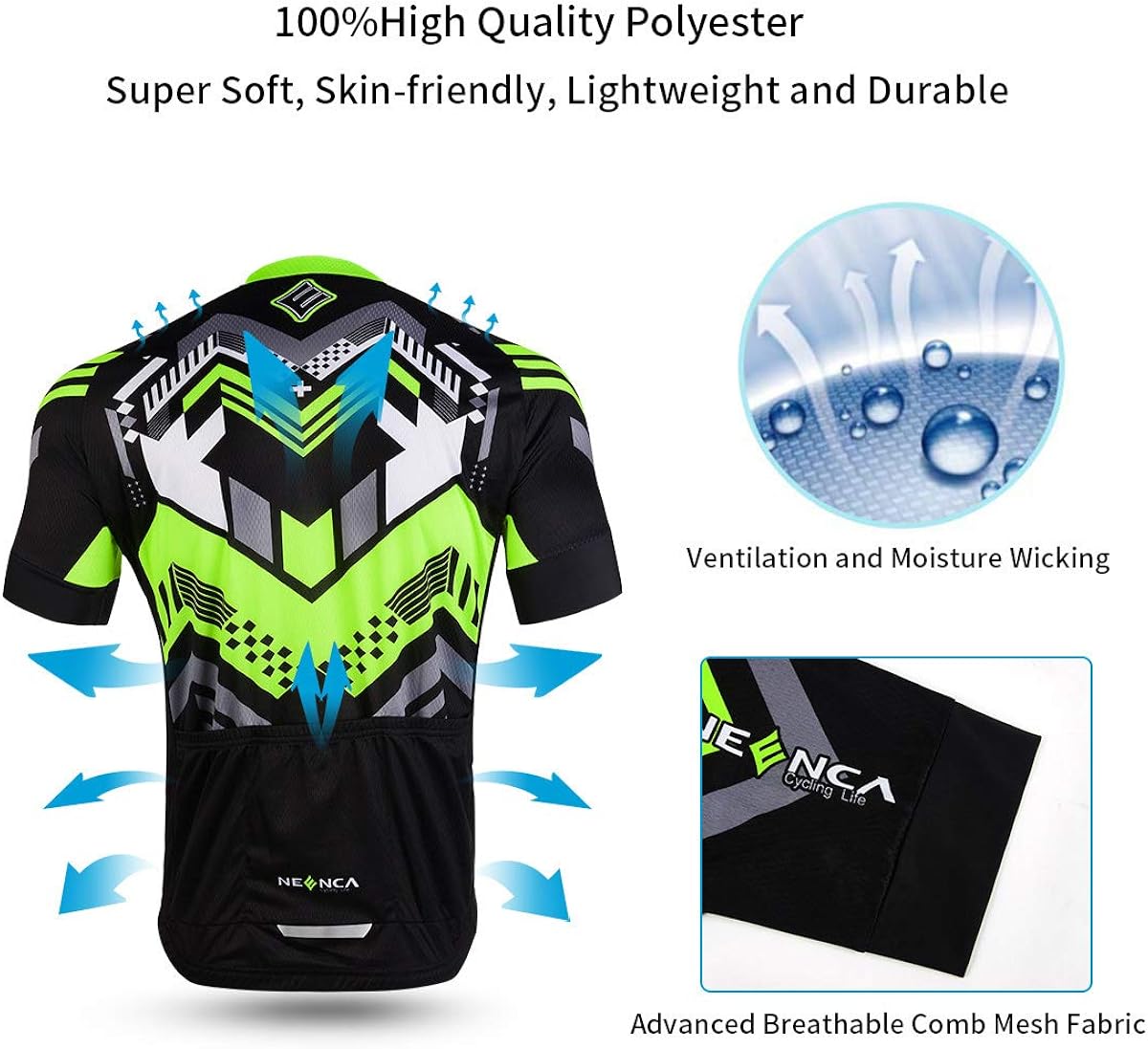 NEENCA Men's Cycling Bike Jersey Short/Long Sleeve with 3 Rear Pockets, Cycling Biking Shirt Full Zipper Breathable Quick Dry : Clothing