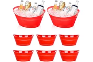 TCHRULES 8Pcs Christmas Ice Bucket, Plastic Ice Buckets for Parties, Drink Buckets with Handles Beverage Buckets Oval Storage Plastic Tub for Wine Beer Champagne Bottles, 4.3Liter (set-3-red)
