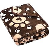 AHOOCUSTOM Dog Blanket, Soft Fleece Dog Blankets for Small Medium Dogs, Fluffy Flannel Pet Cat Puppy Blanket Mat Cover for Bed Couch, Cute Paw Print Throw Blanket for Dogs, Brown 40"X30"