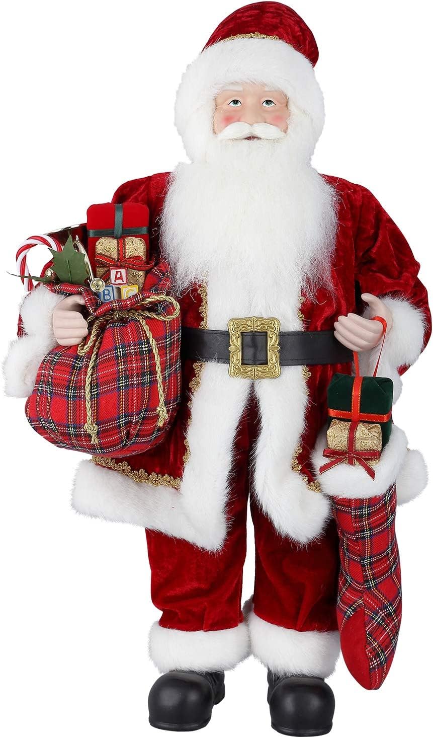 himaly Santa Claus Figure,Standing Father Christmas Figures Traditional with Gift Sack,Holiday Party Home Ornament Decoration,60cm/ 24in