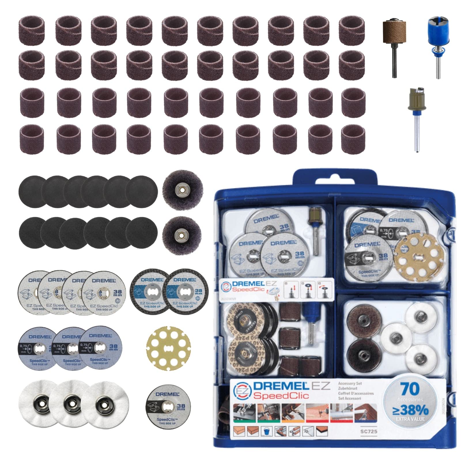 Dremel 725 EZ SpeedClic Accessory Set - 70 Rotary Tool Accessories for Cutting, Sanding, Cleaning and Polishing