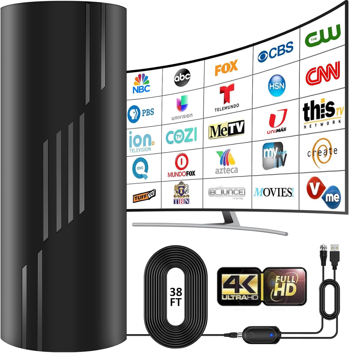 Photo 1 of 2800+ Miles Range TV Antenna, 2025 Strongest Digital TV Antenna Indoor/Outdoor with Amplifier Signal Booster, HDTV Antennas for Local Channels for Smart and Old TVs-38ft Coax Cable-Support 8K 4K 1080p