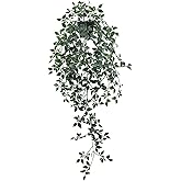 LUZOGA Fake Hanging Plant with Pot Small Artificial Potted Vine Plants 28.7-in Long Faux drooping Foliage Plants for Shelf Home Office Indoor Outdoor Garden Greenery Decor (Black Pot)