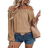 EVALESS Womens Tops Off The Shoulder Blouses for Women Dressy Casual Cute Puff Sleeve T Shirts Fashion 2026