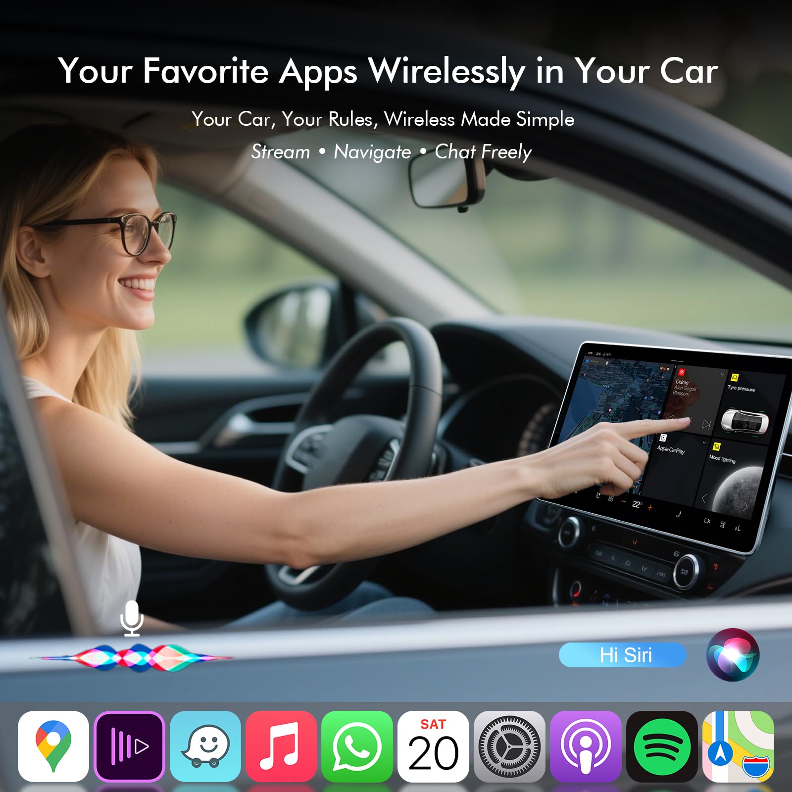 Wireless CarPlay Adapter for Apple iPhone - Converts Factory Wired CarPlay to Wireless, Quick Setup & Auto-Connect Every Drive, CarPlay Dongle for Cars from 2015+ & iOS10+ (Metallic Brushed Blue)