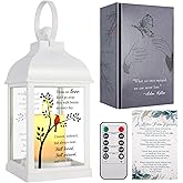 Memorial Lantern with Card - Sympathy Gift for Loss of Mom/Dad/Loved One, Bereavement Keepsake with Flickering Flame, Memory Lamp for Funeral Remembrance or Celebration (White)