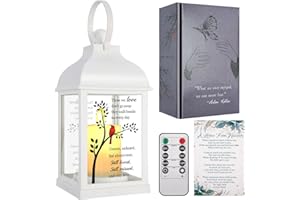 XXSTAR Memorial Lantern with Card - Sympathy Gift for Loss of Mom/Dad/Loved One, Bereavement Keepsake with Flickering Flame, Memory Lamp for Funeral Remembrance or Celebration (White)