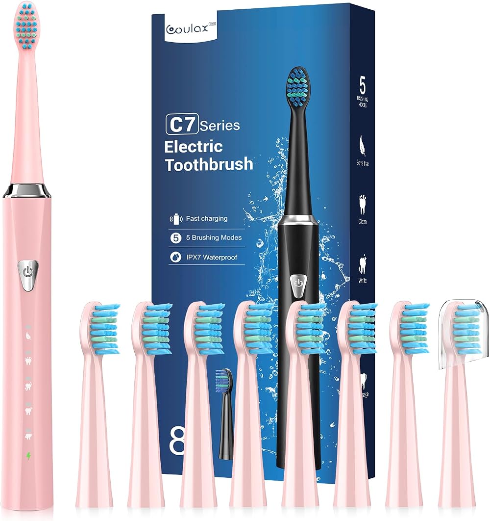 Coulax Pro Sonic Electric Toothbrush 8 Brush Heads 5 Modes 120 Days