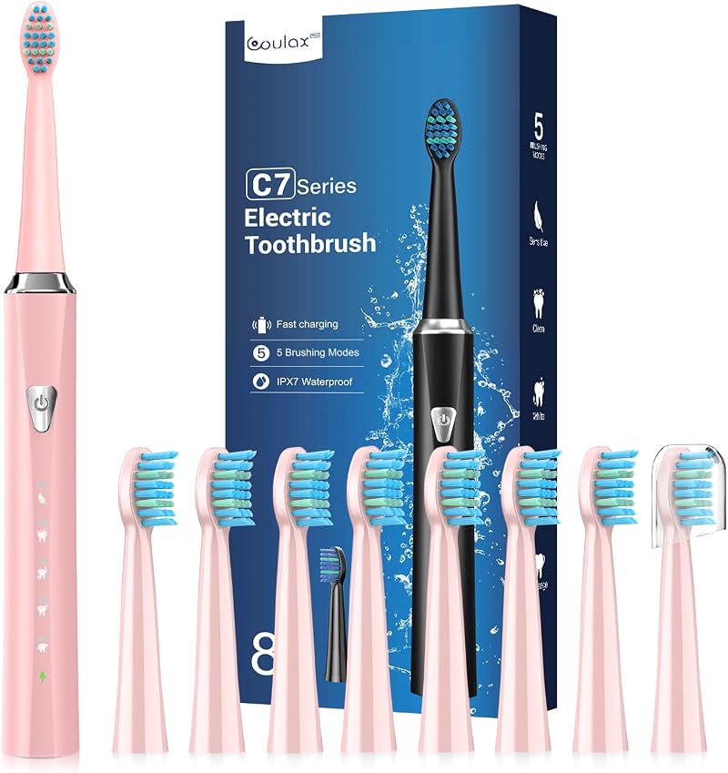 Coulax Pro Sonic Electric Toothbrush 8 Brush Heads 5 Modes 120 Days