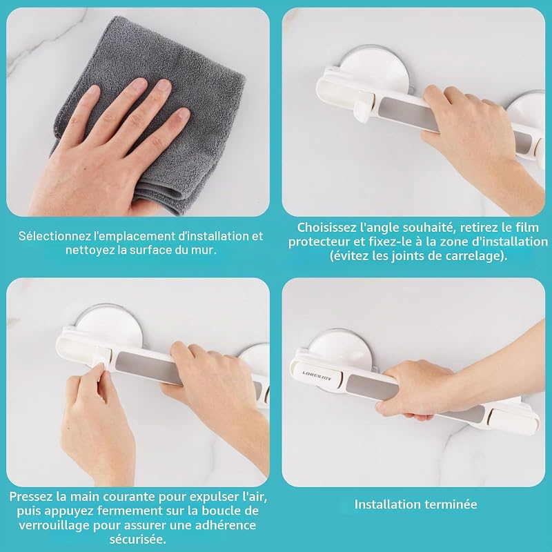 Lot de 2 Poignée Ventouse pour Salle de Bain, 30CM Barres d'appui de Douche Sans Perçage, Sécurité Poignée Douche, Ventouse de Poignée Douche pour Seniors