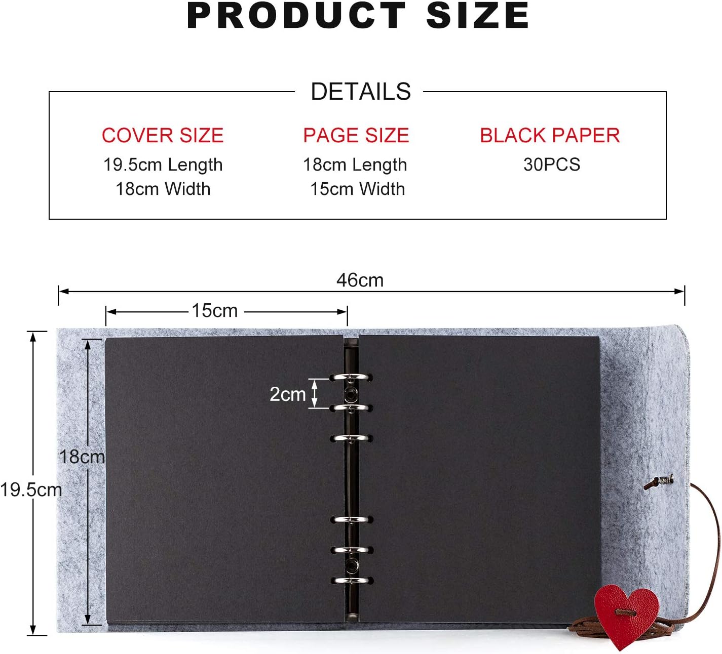 Leenou DIY Photo Album, Vintage Felt Scrapbook Album, Black Pages, Photo Book for Gluing Photo Albums Valentine's Day - Image 4