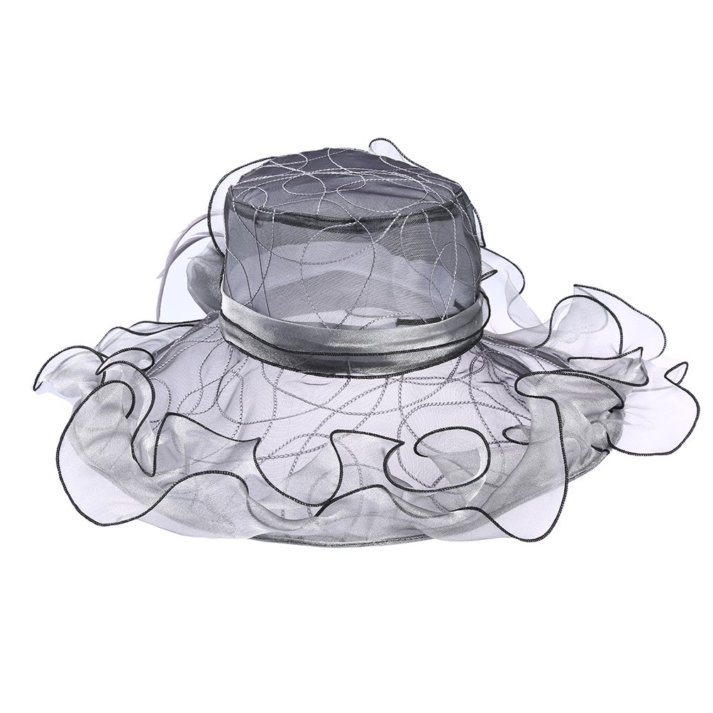 Vbiger Women\'s Summer Kentucky Derby Hat Large Brim Sun Hats Ascot Race Derby Hat for Cocktail Tea Party Wedding (Grey 2)