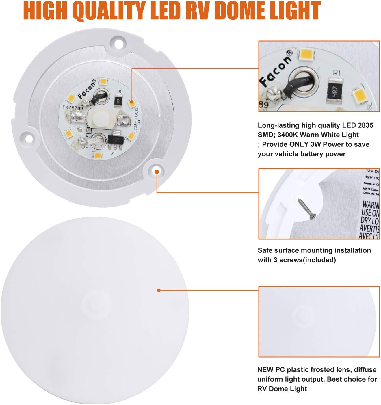 Facon 41/2 LED RV Puck Light Super Slim Under Light Surface