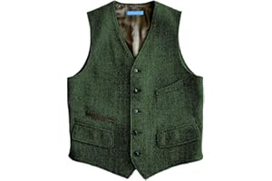 SOLOVEDRESS Mens Vintage Classic Herringbone Pattern Suit Vest V Neck Casual Wool Blend Waistcoat for Men
