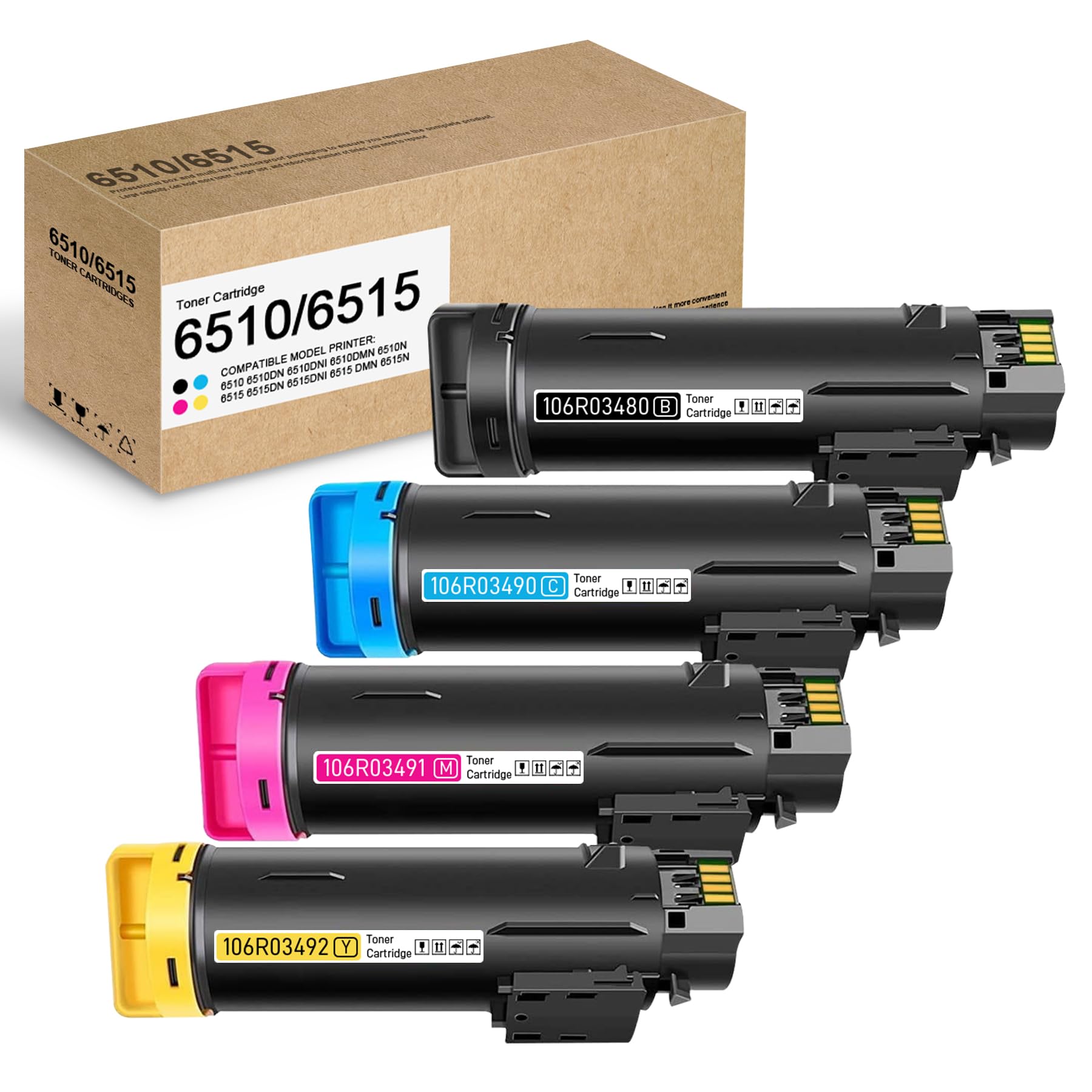 Photo 1 of Workcenter 6515 Phaser 6510 Extra High Yield Toner Cartridge (4-Pack,Black/Cyan/Magenta/Yellow), 106R03490 106R03491 106R03492 106R03480 Toner Replacement for Xerox WorkCentre 6515 Phaser 6510 Printer