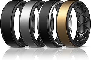 Egnaro Silicone Rings for Men 1/4/5/6/7 Multipack of Breathable Mens Silicone Rubber Wedding Rings Bands - Step Edge