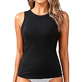 Tankini Tops for Women - High Neck Swimsuit Top Only Modest Bathing Suit Top Ribbed Swim Tank Top No Bottom 2025