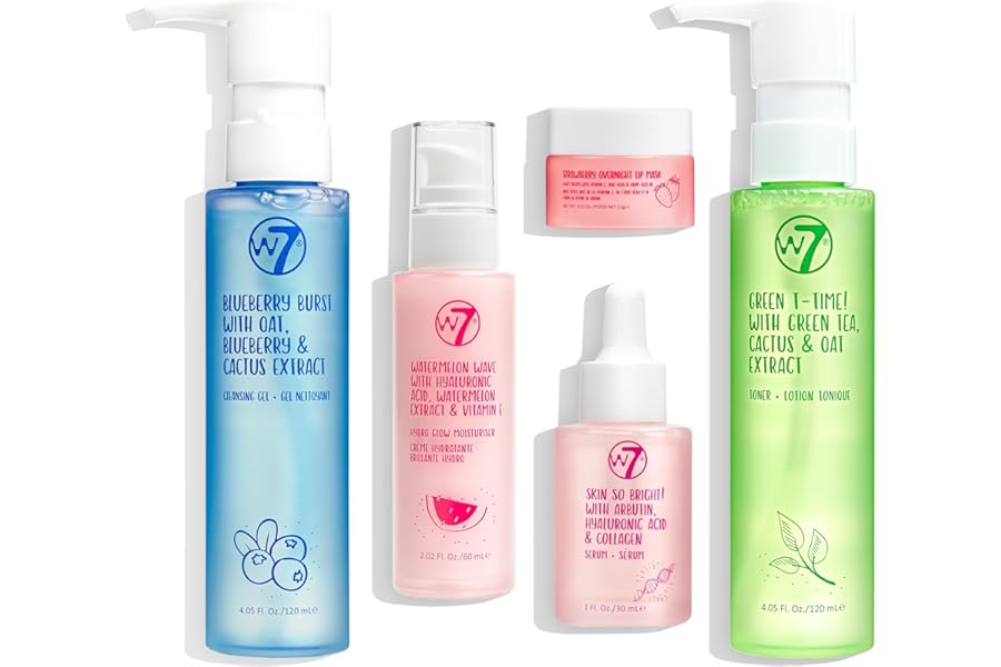 W7 Self Care Skincare Set | Face Cleanser, Toner, Serum, Moisturizer & Lip Mask | Complete Daily Face Routine | Full Size, Long Lasting Products to Use at Home