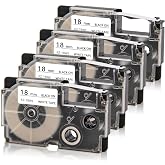4-Pack Compatible for Casio Label Maker Tape XR-18WE 18mm 3/4 Inch White | XR18WE XR-18WE2S 18mm 0.7" Black on White EZ Label Tape for CW-L300 KL-120 KL-430 KL-750 KL-780 KL-7200 KL-8100 KL-P7000