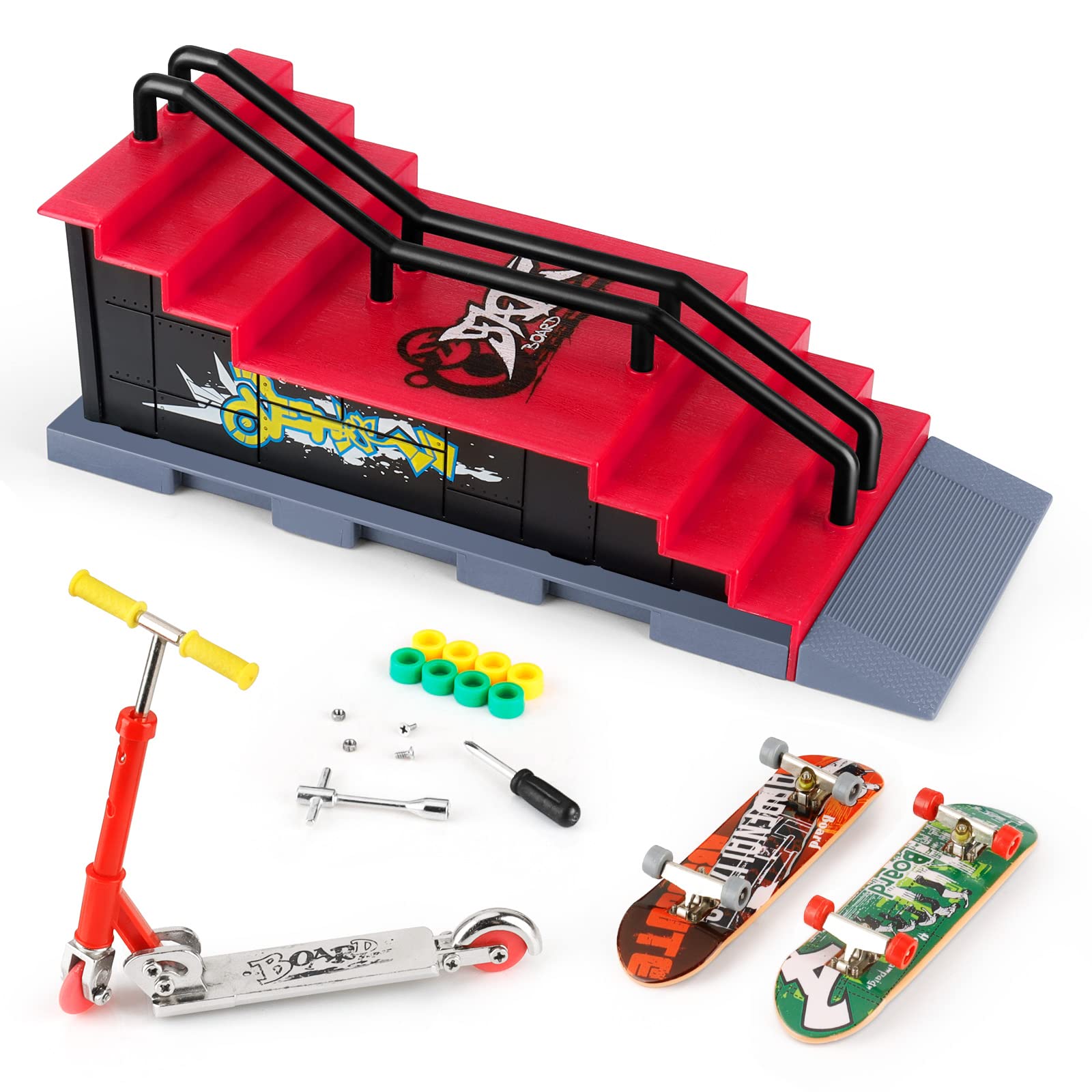 KETIEE Mini Finger Skateboard Ramp Set, Fingerboard Skateboard Skate Park Deck Truck Finger Board Ramp Kit Toy for Kids Birthday Gift, 1810-6F Upgrade